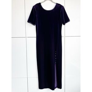 Vintage Nina Piccalino Long Velvet Gown Royal Purple Side Slit Made in USA